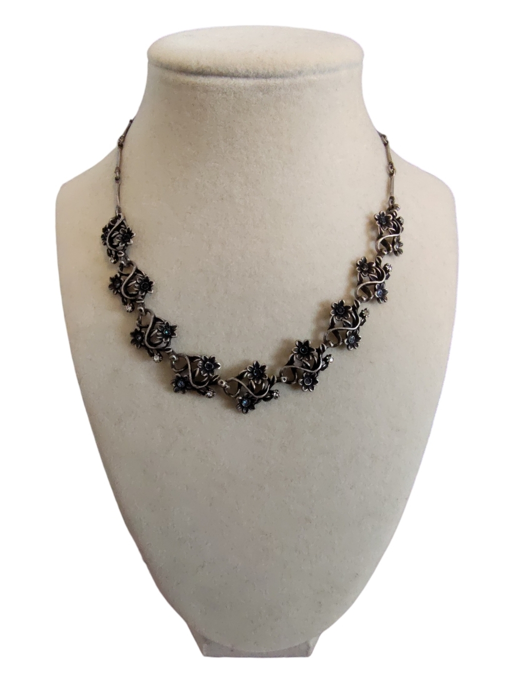 Park Lane Floral Statement Necklace Gunmetal Crystal Vintage Cottagecore